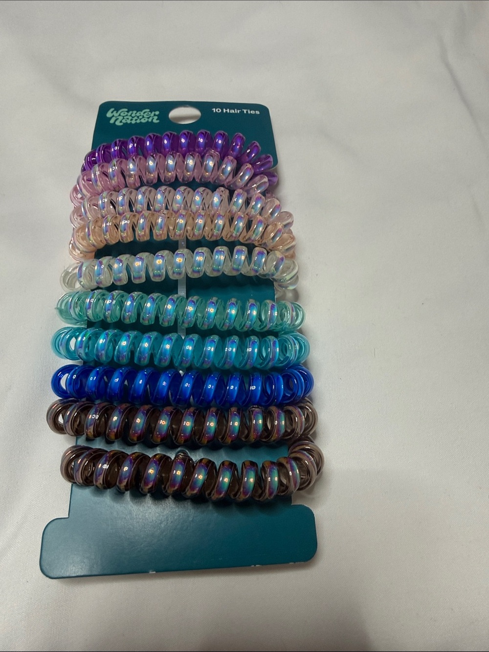 wonder nation Iridescent Coil Hair Ties - Purple, Pink, Clear, Teal, Blue, Brown